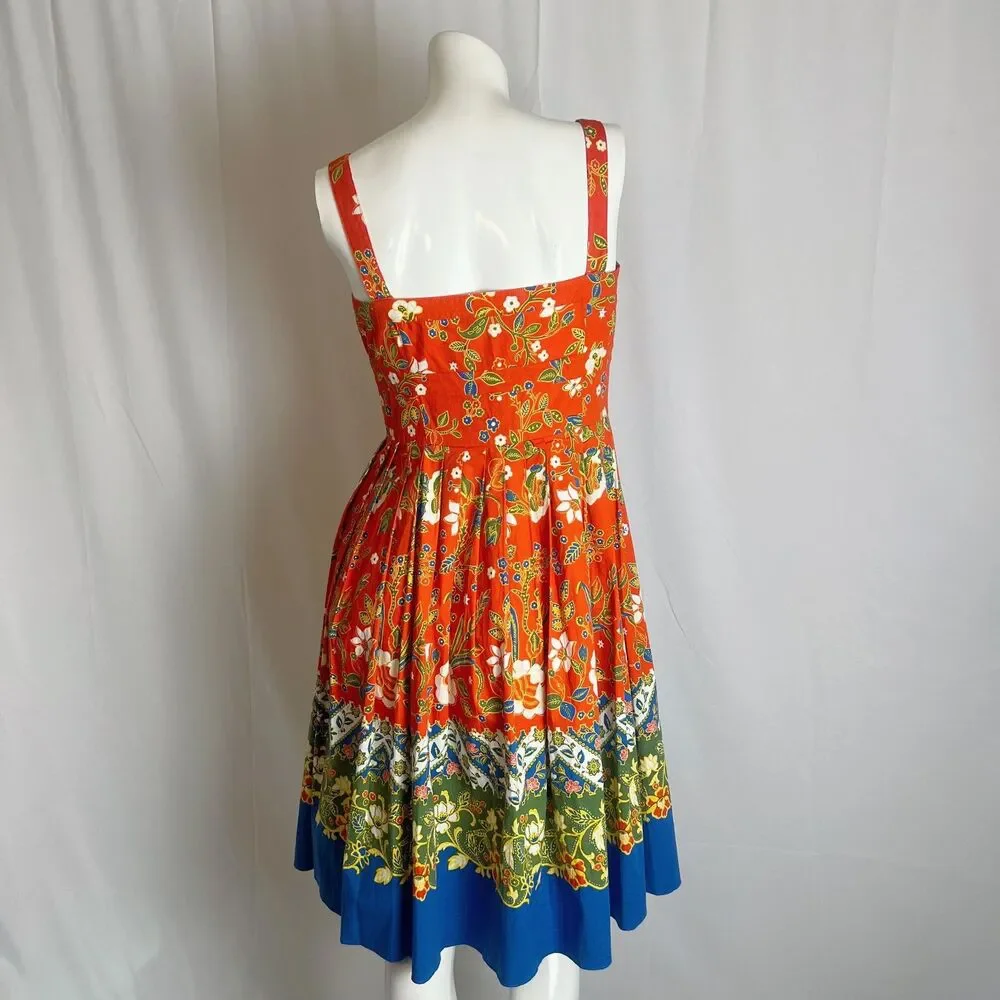 Tory Burch Fernanda Samba Batik Tomato Red Floral Summer Dress Size 4